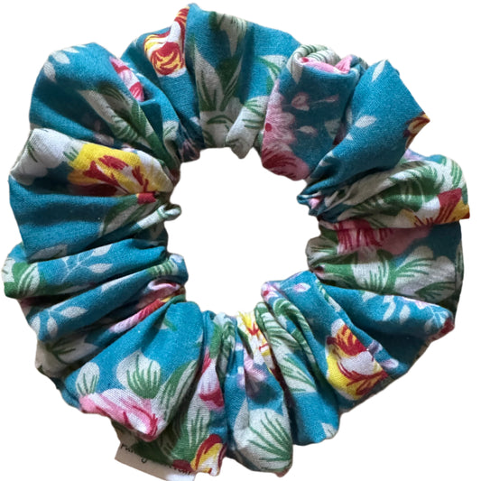 Floral Turquoise Scrunchie