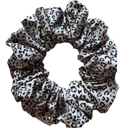 Black Leopard Print on Grey Handmade Scrunchie