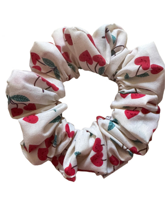 Heart-Shaped Cherry Smiley Face Scrunchie