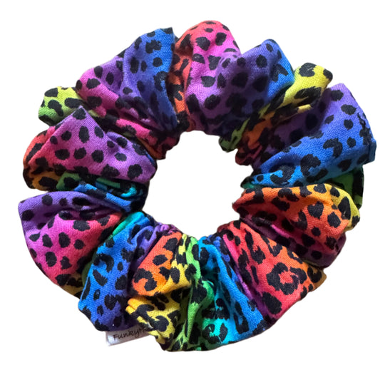 Bright Leopard Print Rainbow Handmade Scrunchie