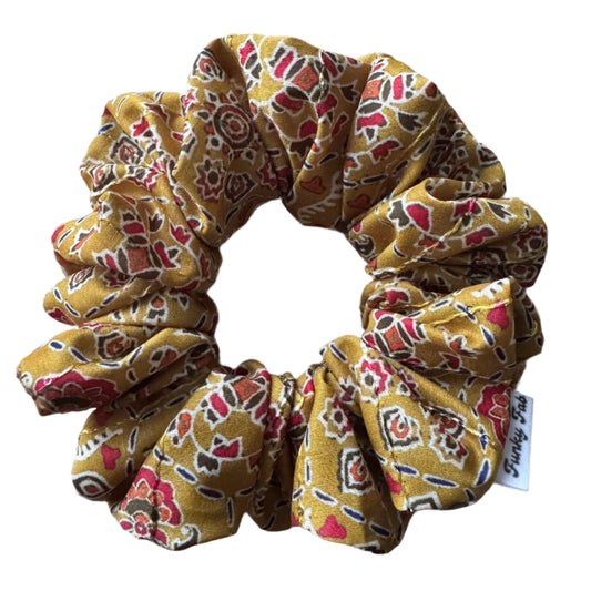 Indian-Inspired Olive Print Handmade Scrunchie - Limited Edition
