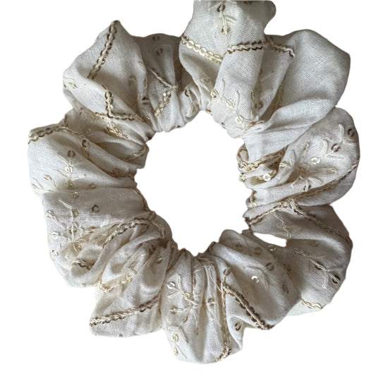 Indian-Inspired White Sequin Handmade Scrunchie - Limited Edition