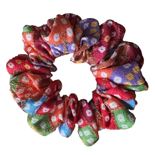 Indian-Inspired Multi Coloured Checkered Handmade Scrunchie - Limited Edition